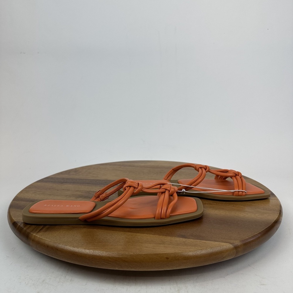 Womens New Azalea Wang Stetson Orange Faux Leather Slip On Slides Sandals Size 8